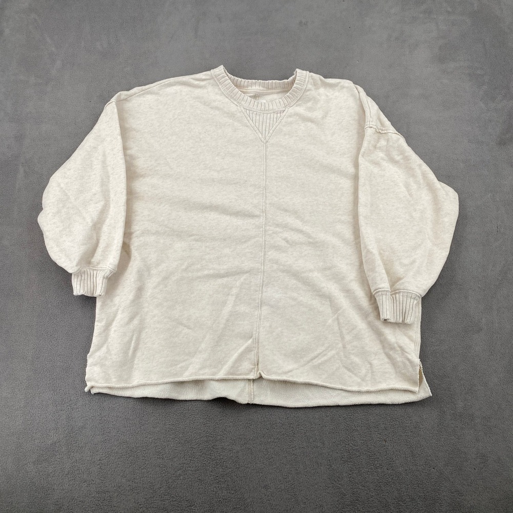 Aerie Oversized Crew Neck Sweatshirt Medium Cream Oatmeal Heather Seam Detail